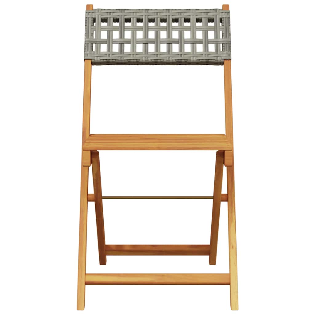 3 Pcs conjunto de bistrô vime PE e madeira maciça cinzento