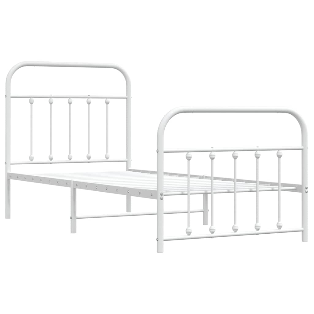 Estrutura de cama com cabeceira e pés 90x200 cm metal branco
