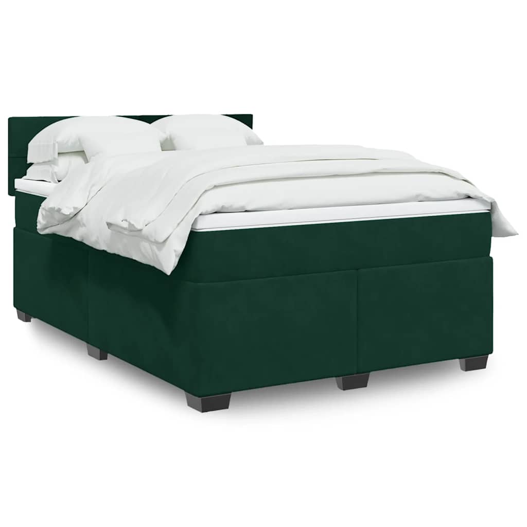 Cama com molas/colchão 140x200 cm veludo verde-escuro