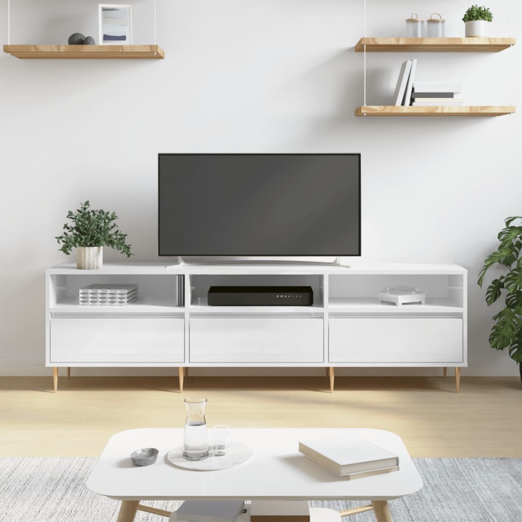 Móvel p/ TV 150x30x44,5 cm derivados madeira branco brilhante