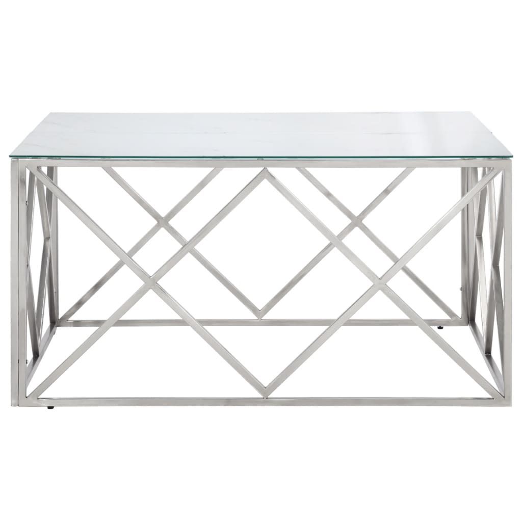 Mesa de centro aço inoxidável e vidro temperado prateado