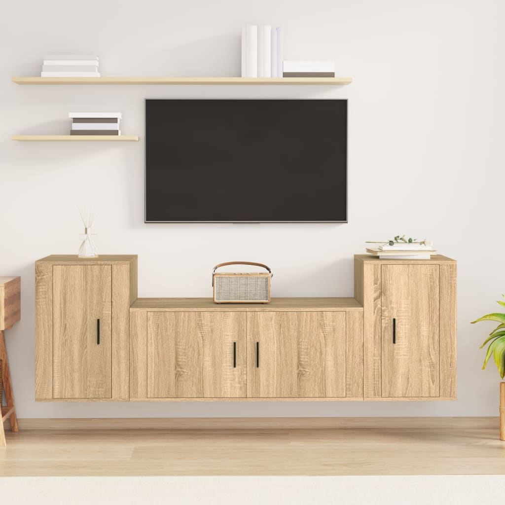 Conjunto móveis de TV 3 pcs madeira processada carvalho sonoma