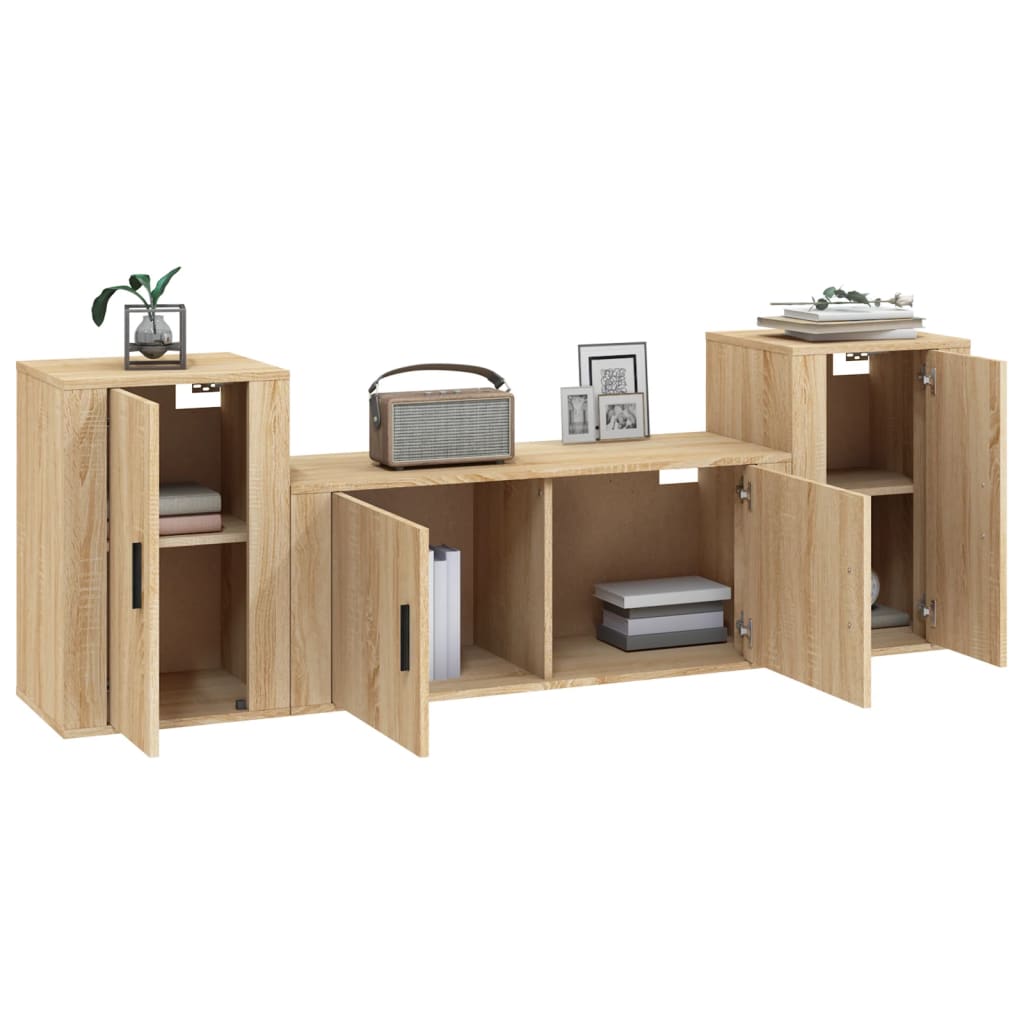 Conjunto móveis de TV 3 pcs madeira processada carvalho sonoma