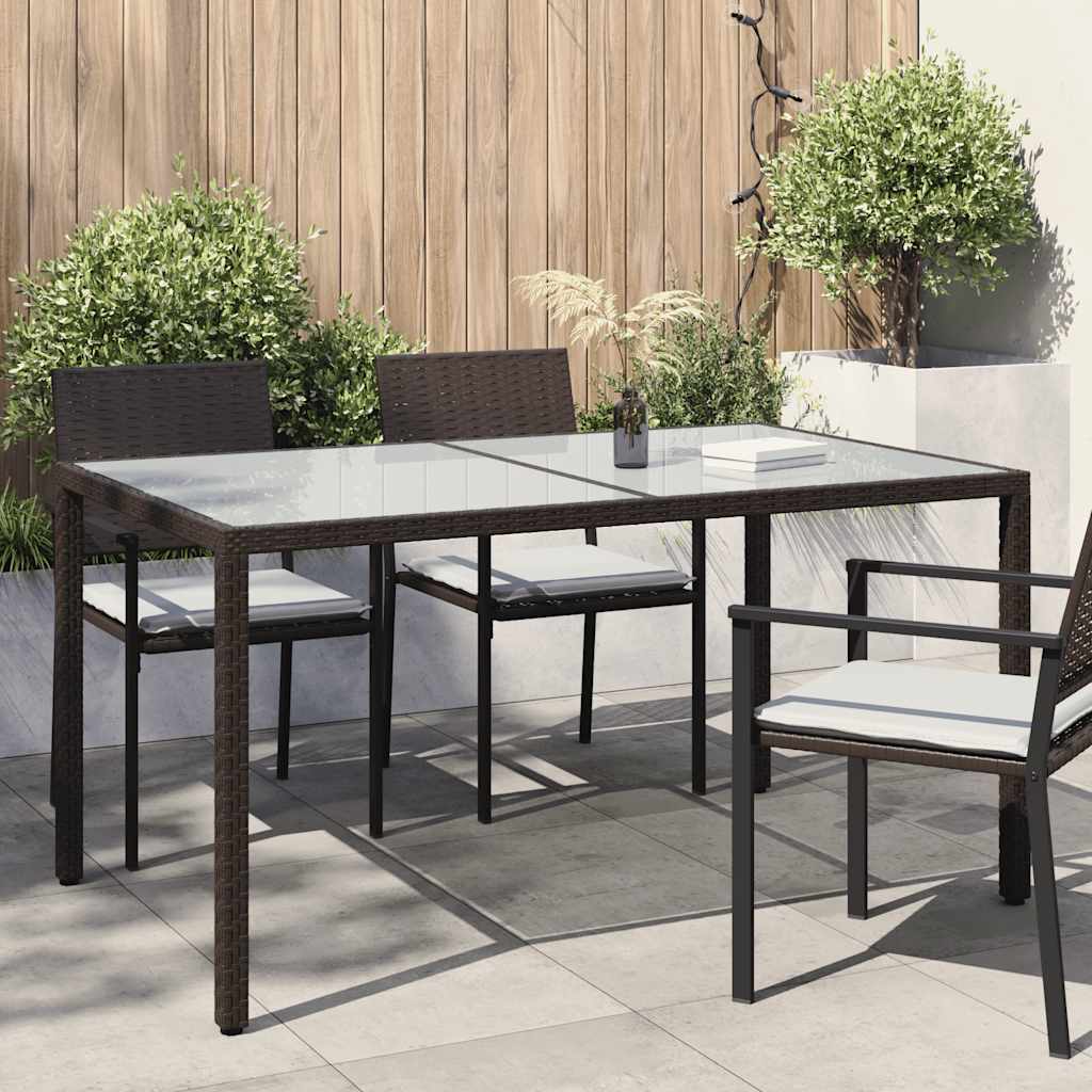Mesa de jardim 150x90x75 cm vidro temperado e vime PE castanho