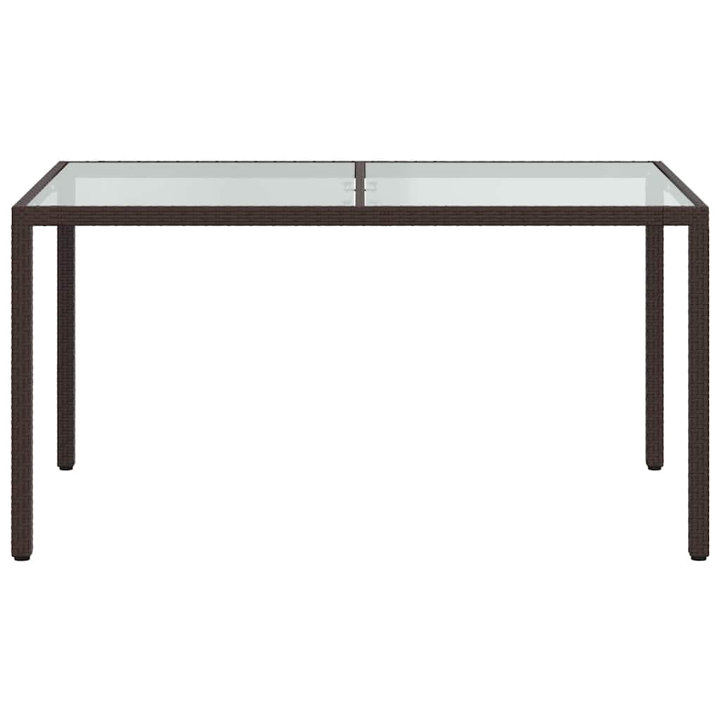 Mesa de jardim 150x90x75 cm vidro temperado e vime PE castanho