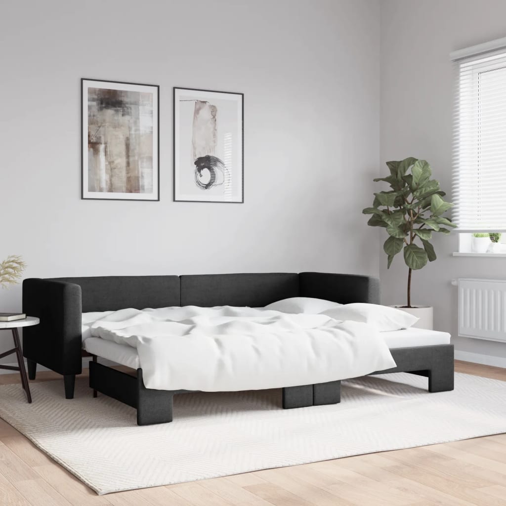 Sofá-cama com gavetão 80x200 cm tecido preto