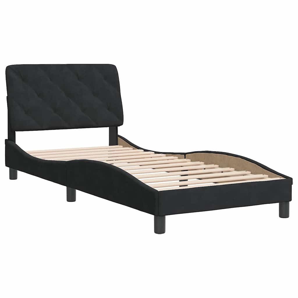Estrutura de cama sem colchão 90x190 cm veludo preto