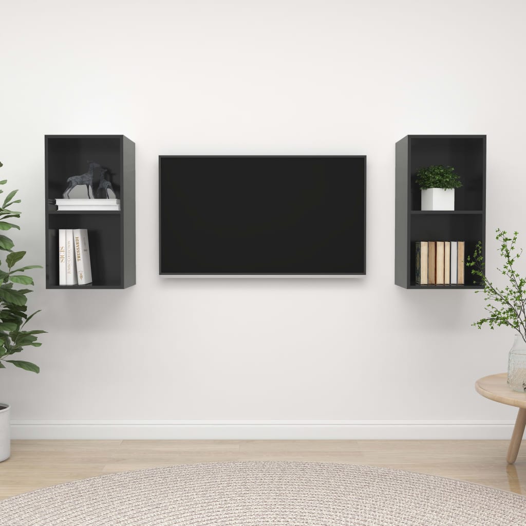 Armários de parede p/ TV 2pcs derivados madeira cinza brilhante