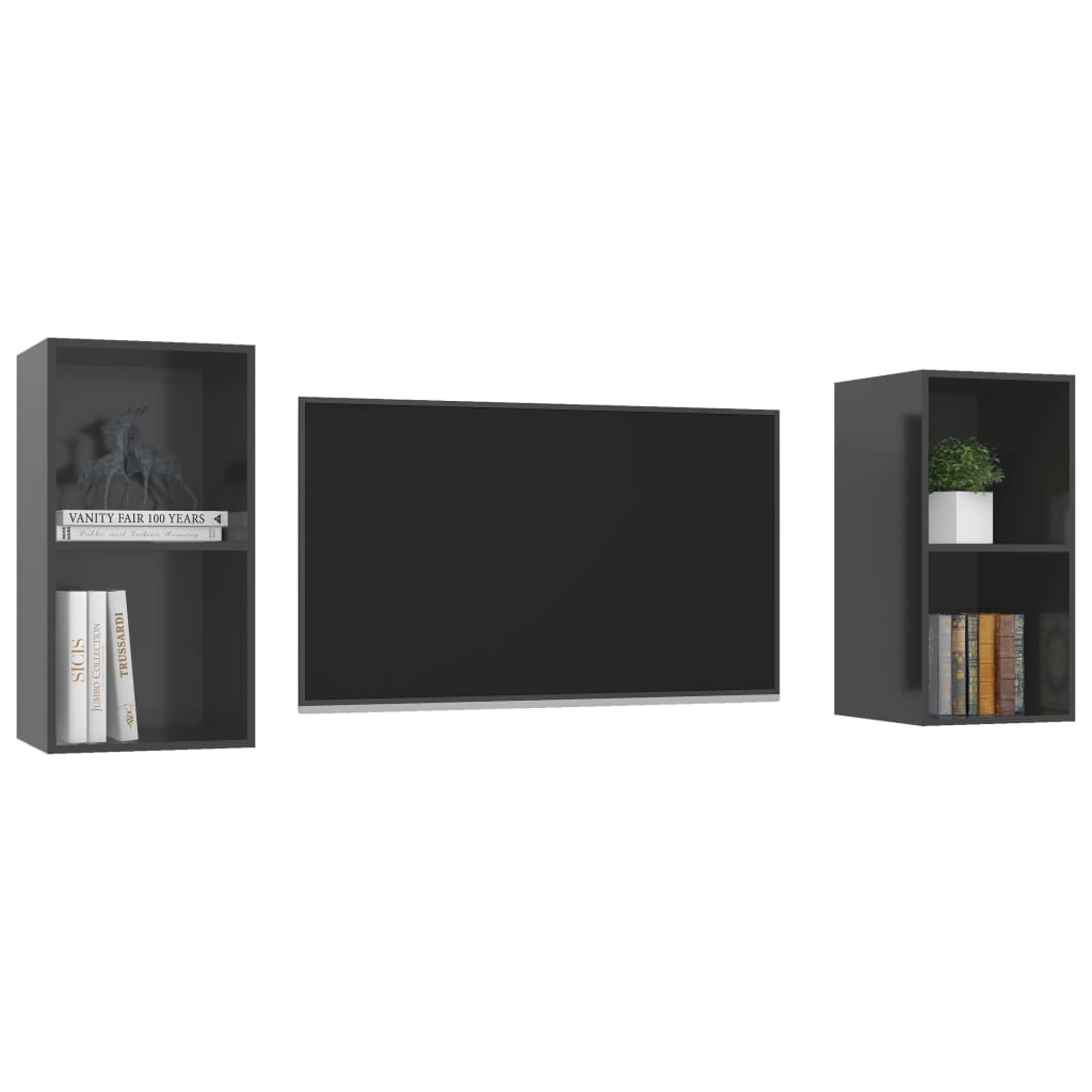 Armários de parede p/ TV 2pcs derivados madeira cinza brilhante