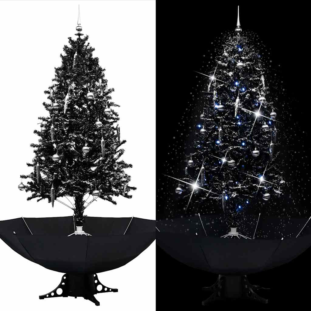 Árvore natal c/ neve base formato guarda-chuva 190 cm PVC preto