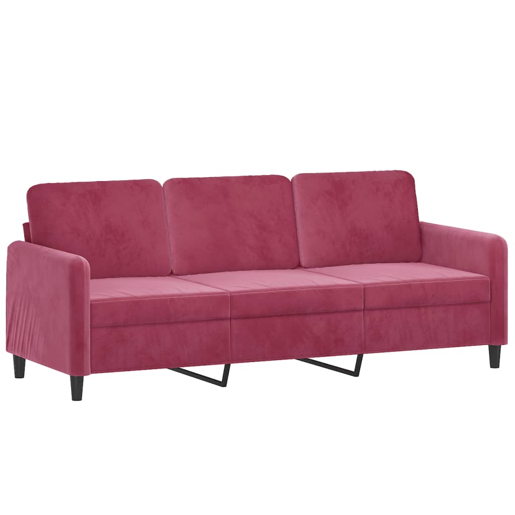 3 Pcs conjunto de sofás veludo vermelho-tinto