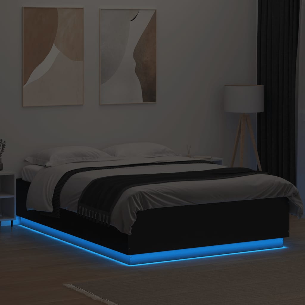 Estrutura de cama com LED sem colchão 150x200 cm preto