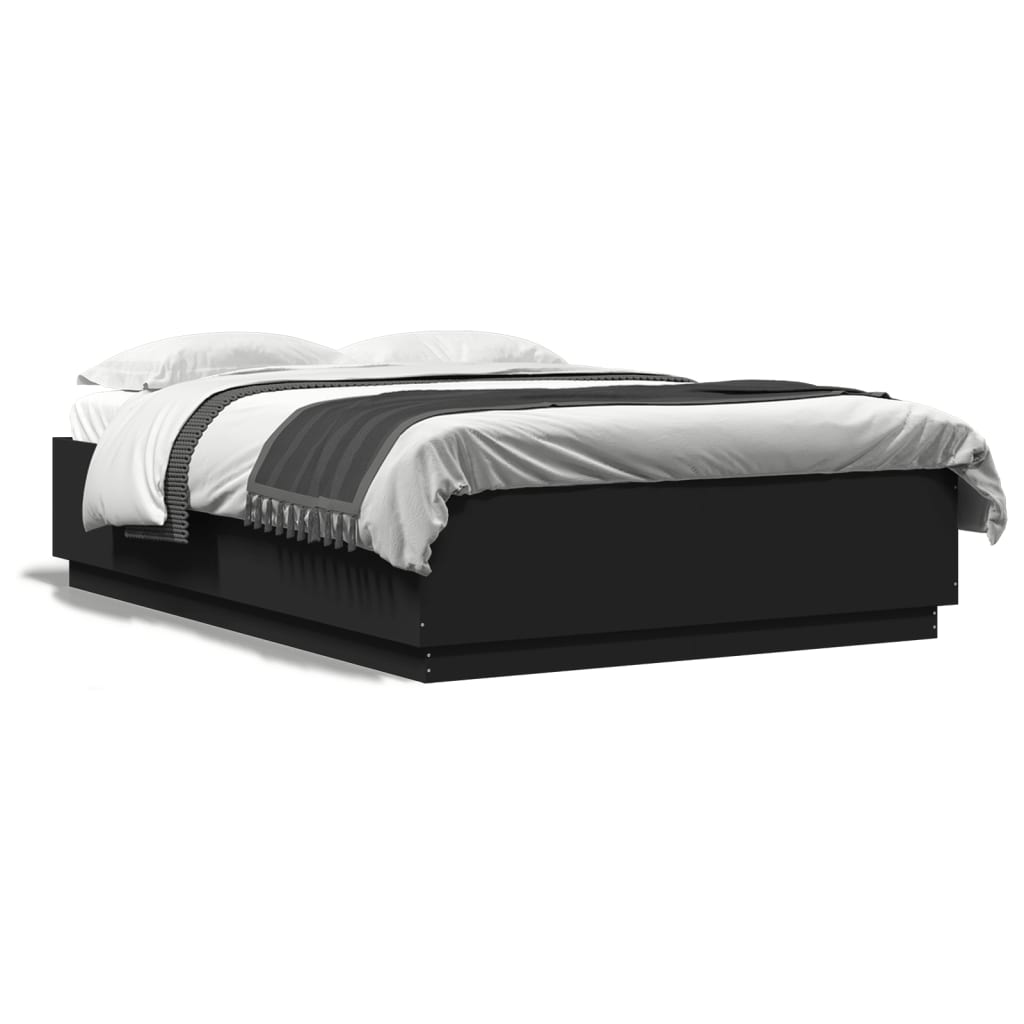 Estrutura de cama com LED sem colchão 150x200 cm preto