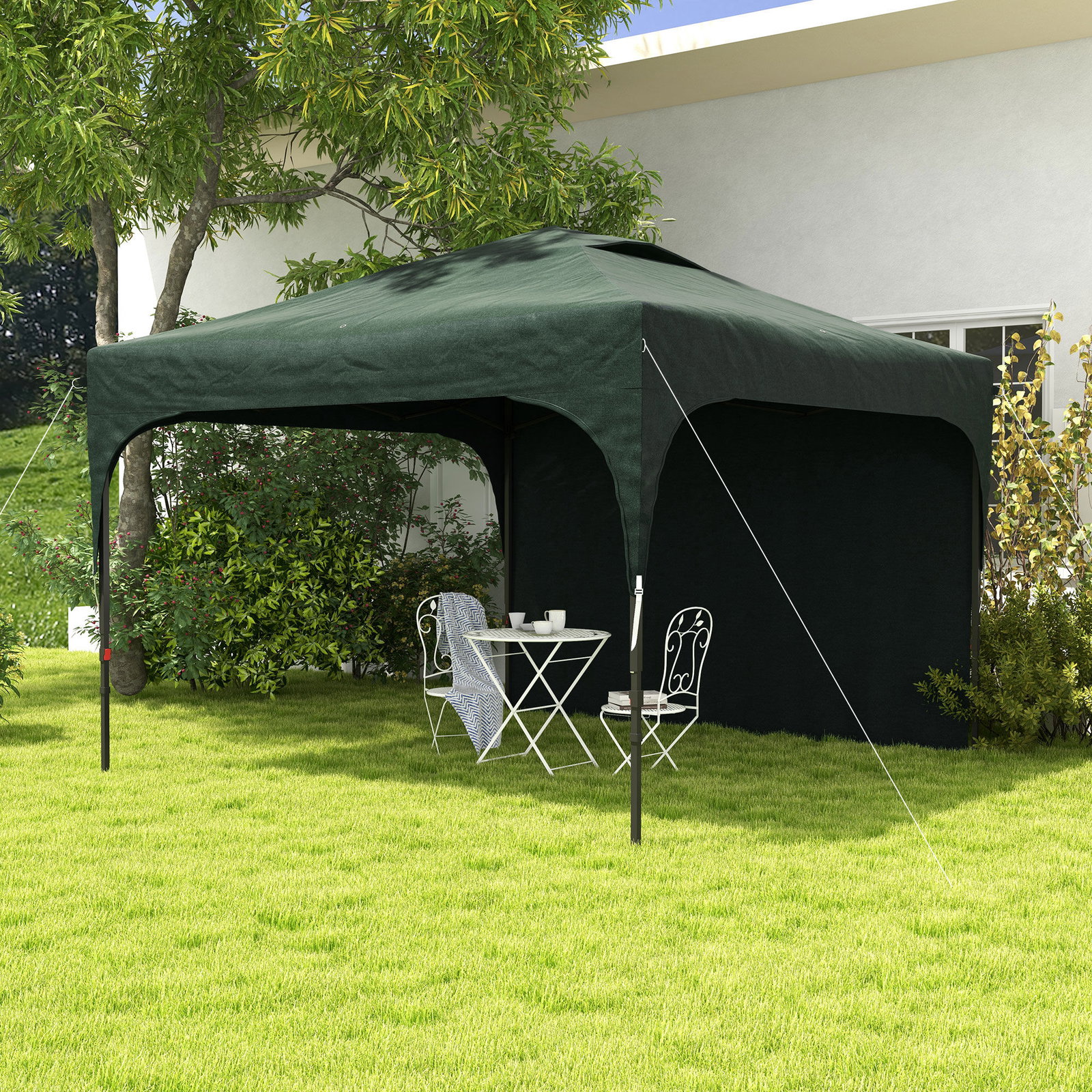 Tenda dobrável com altura ajustável 1 parede lateral teto com ventilação 4 sacos de areia e bolsa de transporte 3x3 m verde