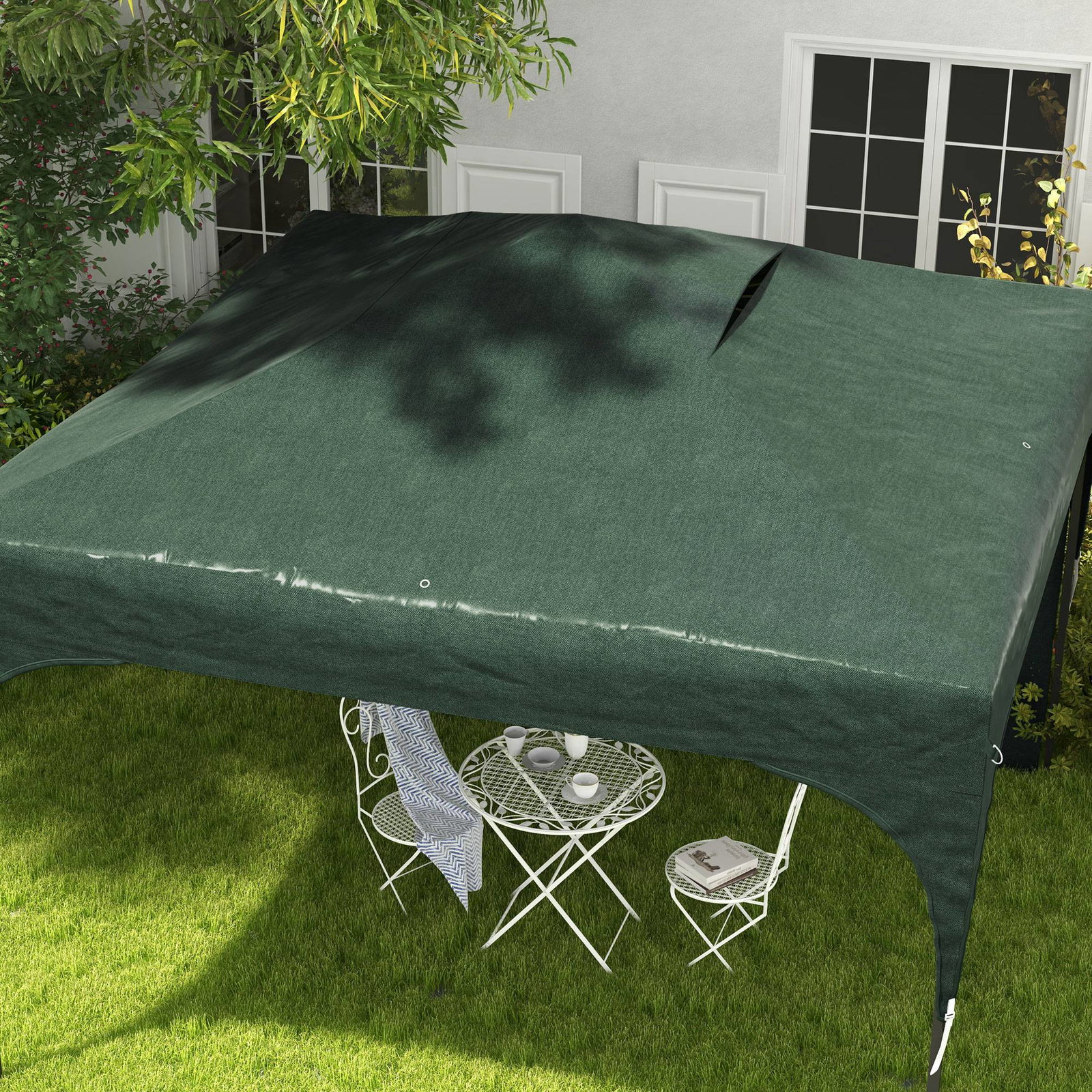 Tenda dobrável com altura ajustável 1 parede lateral teto com ventilação 4 sacos de areia e bolsa de transporte 3x3 m verde