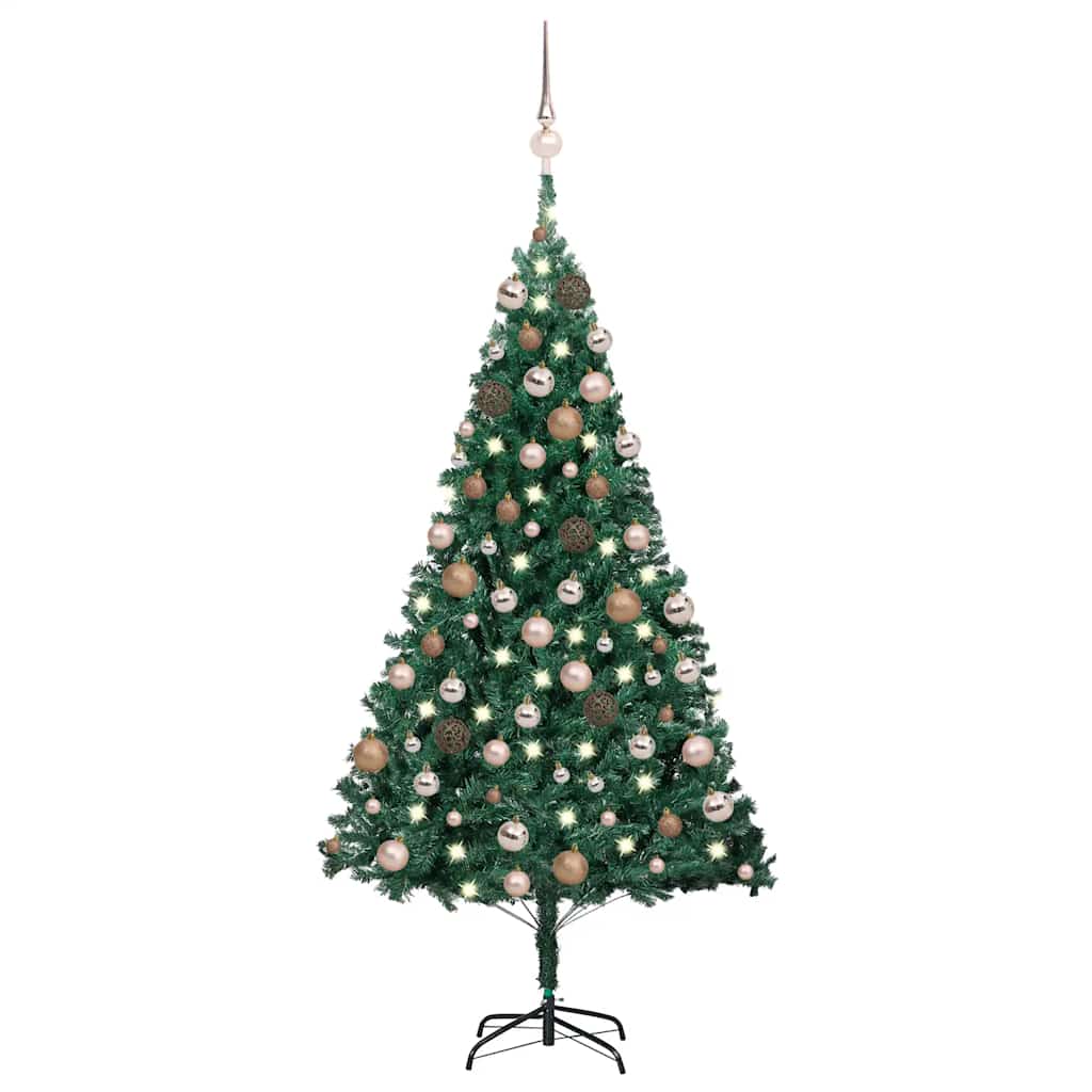 Árvore natal artificial pré-iluminada c/ bolas 150 cm PVC verde