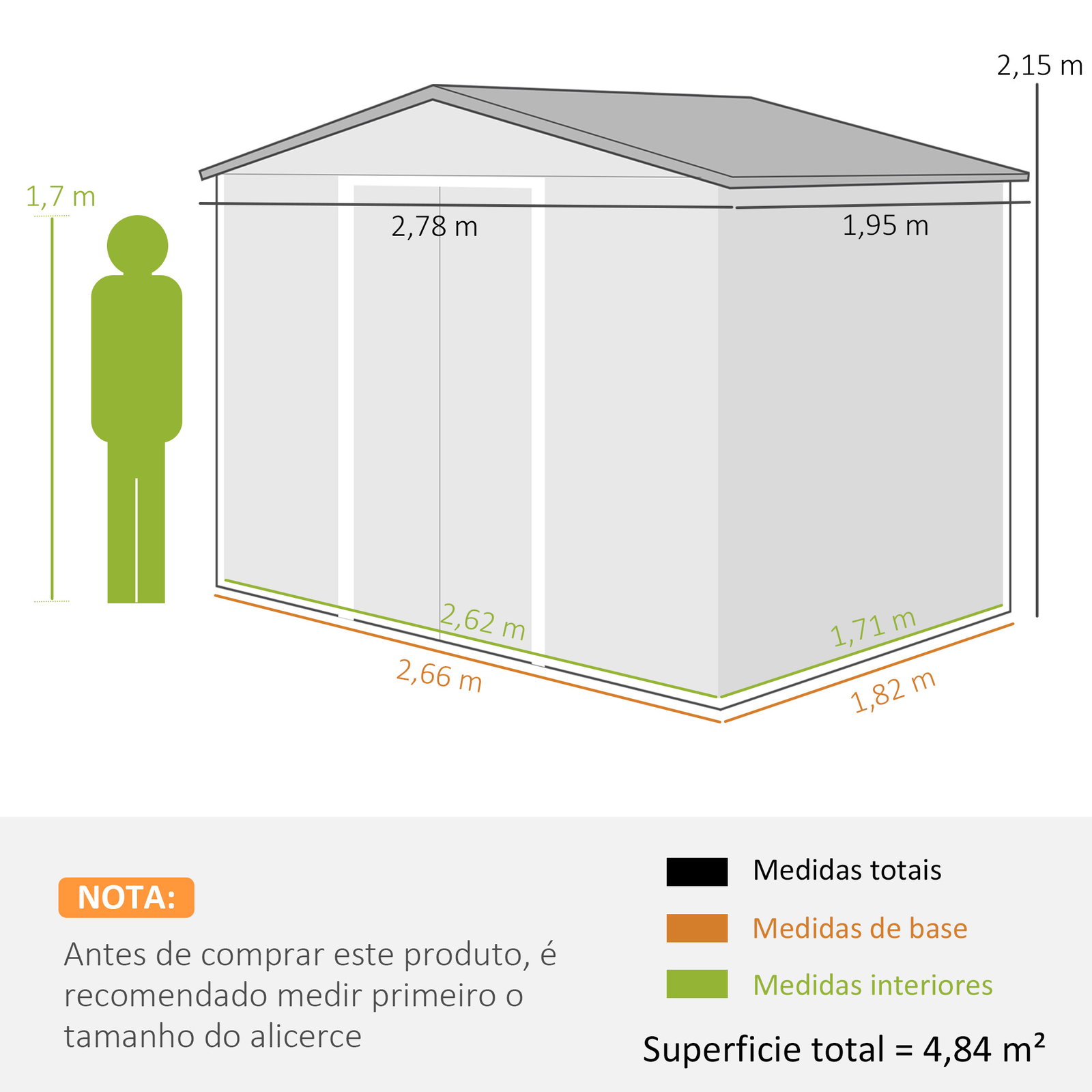 Abrigo de jardim 4,84 m² 278x195x215 cm abrigo de jardim com 2 portas de correr e 4 janelas de ventilação madeira e marrom