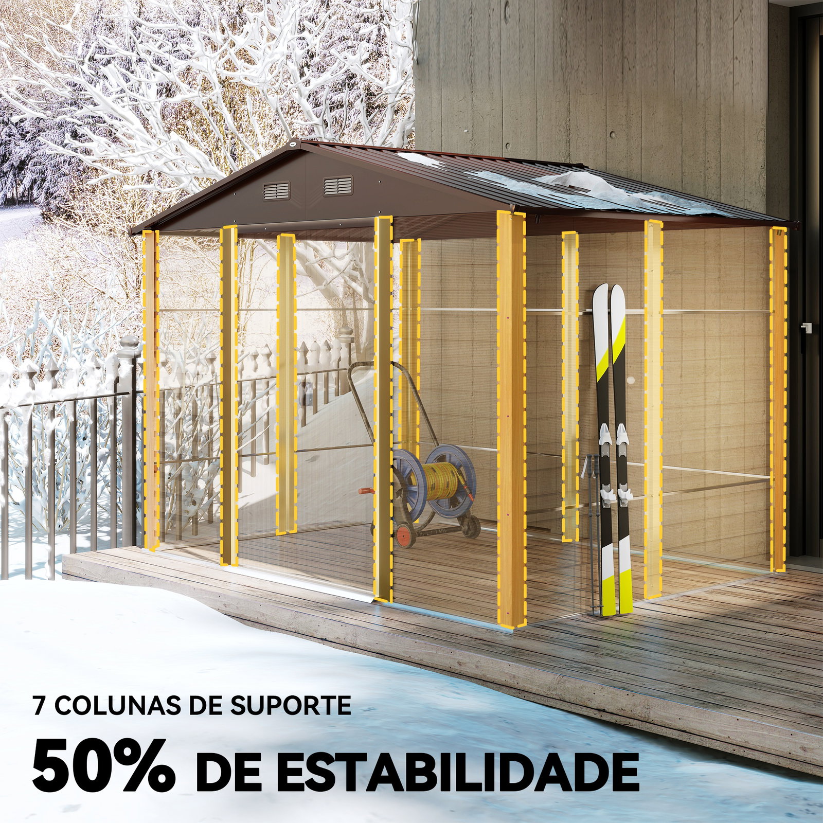 Abrigo de jardim 4,84 m² 278x195x215 cm abrigo de jardim com 2 portas de correr e 4 janelas de ventilação madeira e marrom