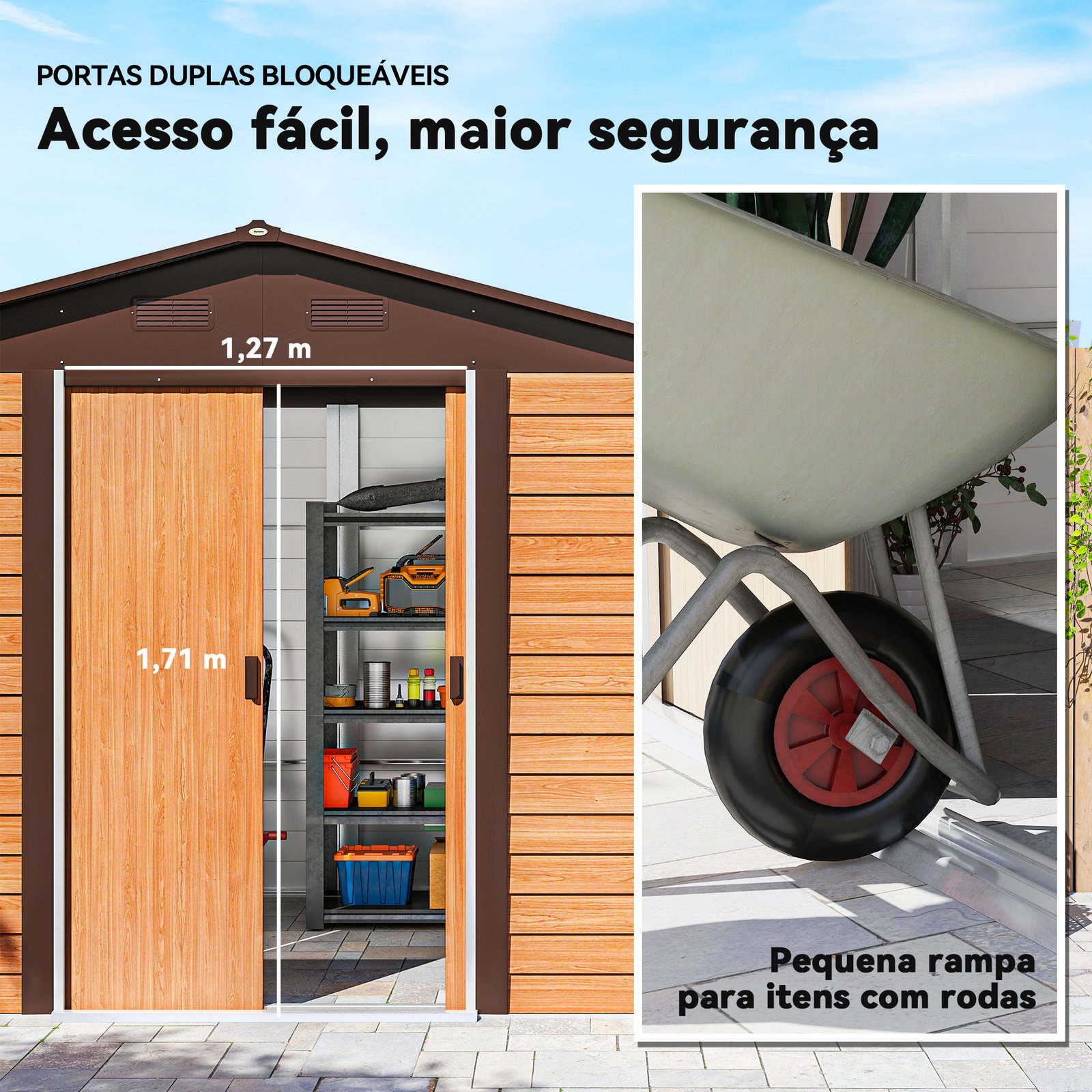 Abrigo de jardim 4,84 m² 278x195x215 cm abrigo de jardim com 2 portas de correr e 4 janelas de ventilação madeira e marrom