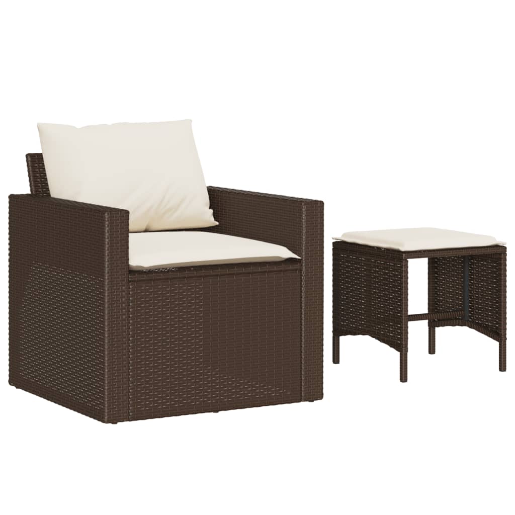 4 Pcs conjunto sofás de jardim c/ almofadões vime PE castanho
