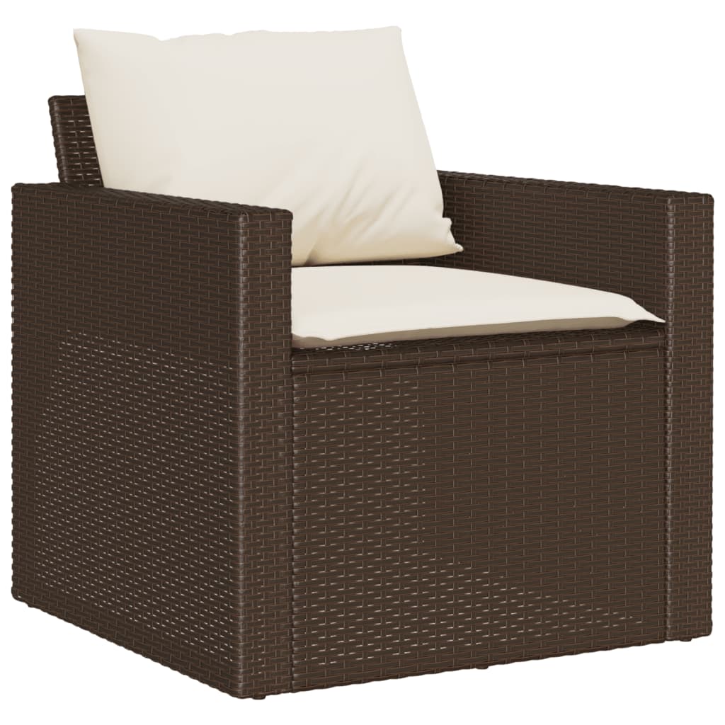 4 Pcs conjunto sofás de jardim c/ almofadões vime PE castanho