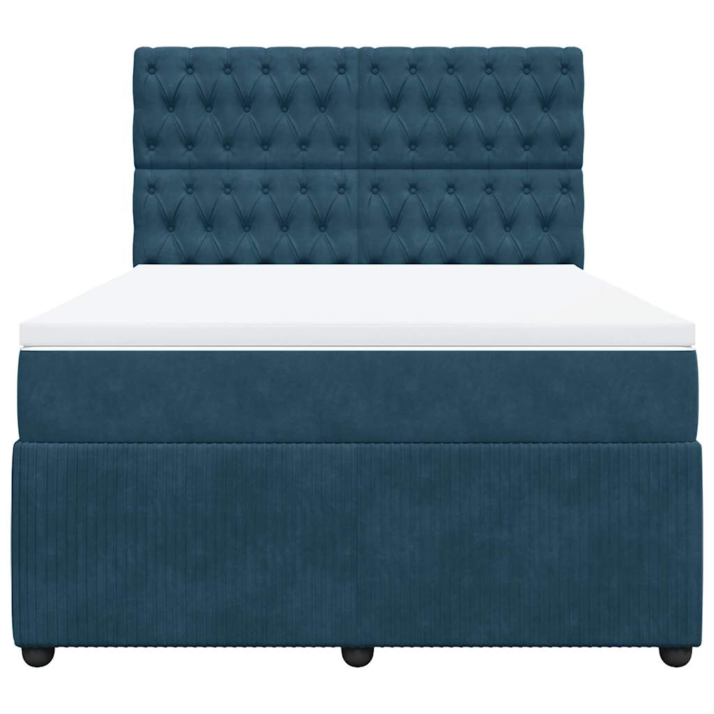 Cama com molas/colchão 160x200 cm veludo azul-escuro
