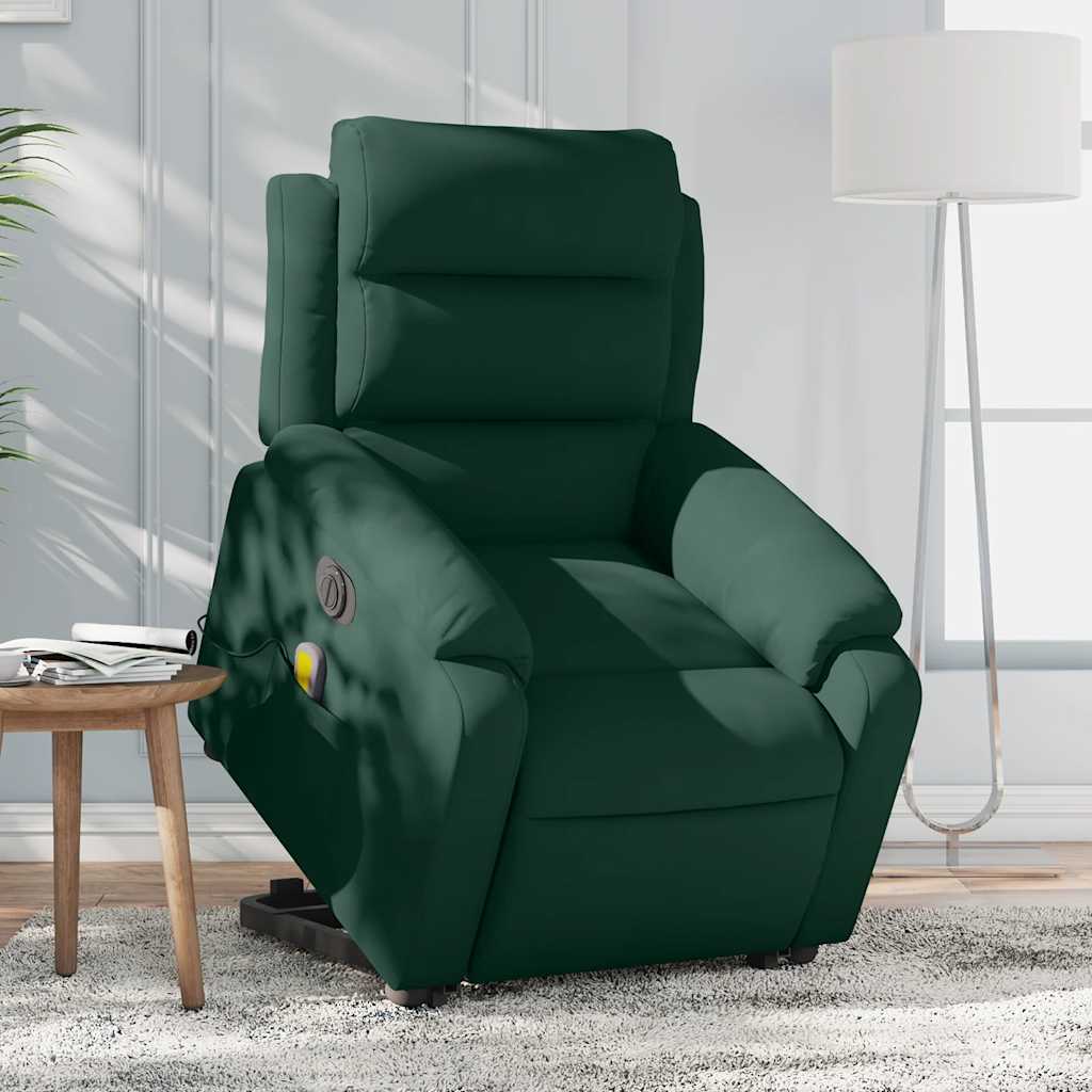 Poltrona massagens elevatória elétrica veludo verde-escuro