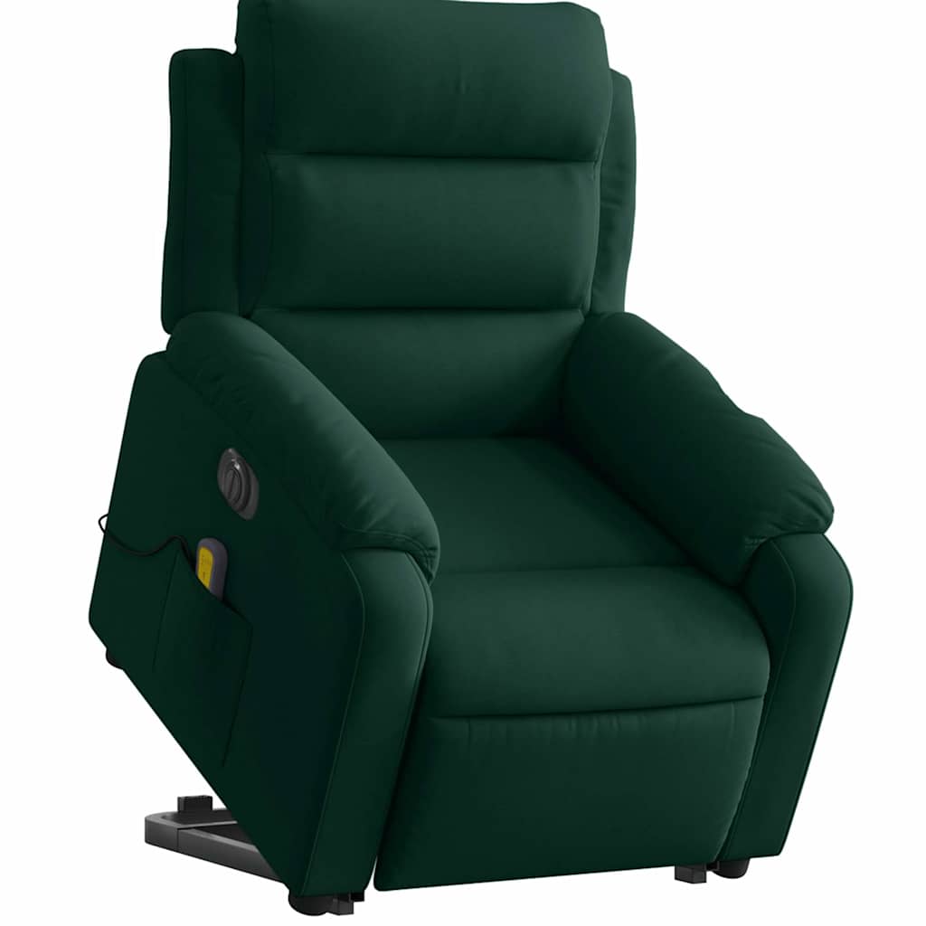 Poltrona massagens elevatória elétrica veludo verde-escuro
