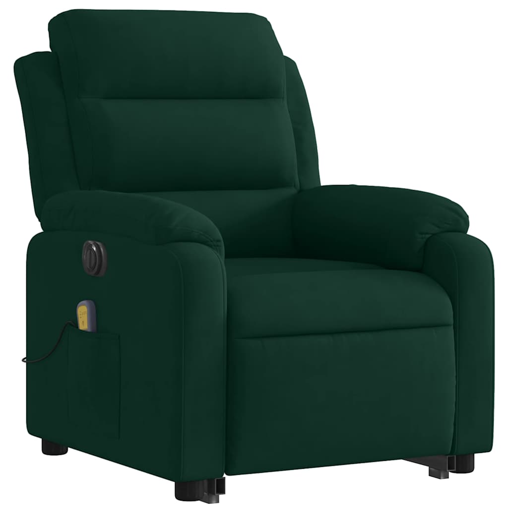 Poltrona massagens elevatória elétrica veludo verde-escuro