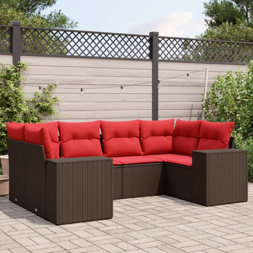 Conjunto de sofá de jardim com 6 peças e almofadas em rattan sintético marrom