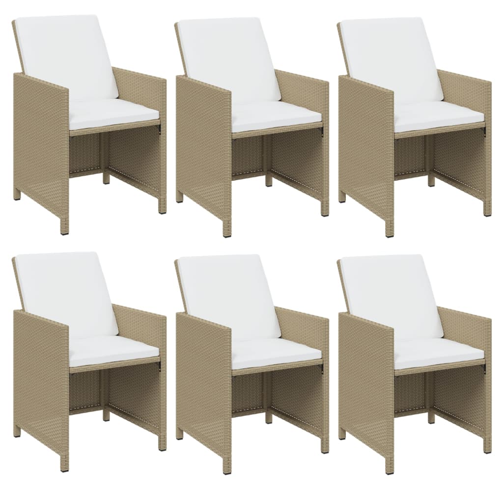 7 Pcs conjunto jantar p/ jardim c/ almofadões vime PE bege