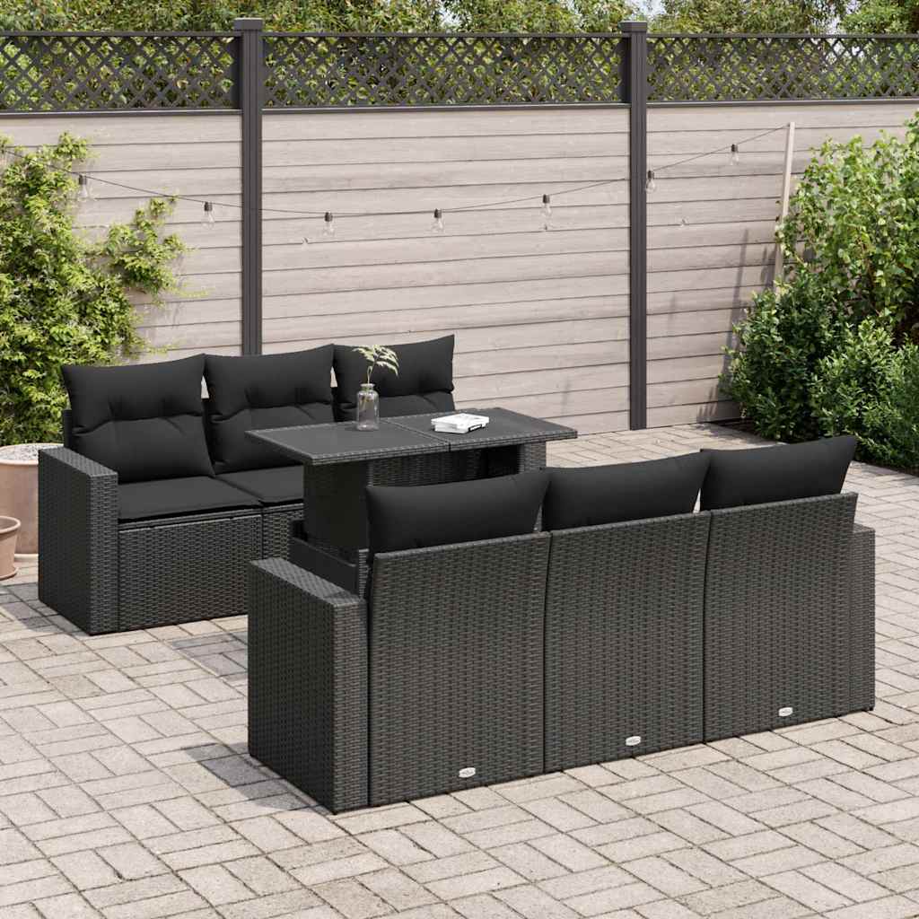 7 Pcs conjunto de sofás p/ jardim c/ almofadões vime PE preto