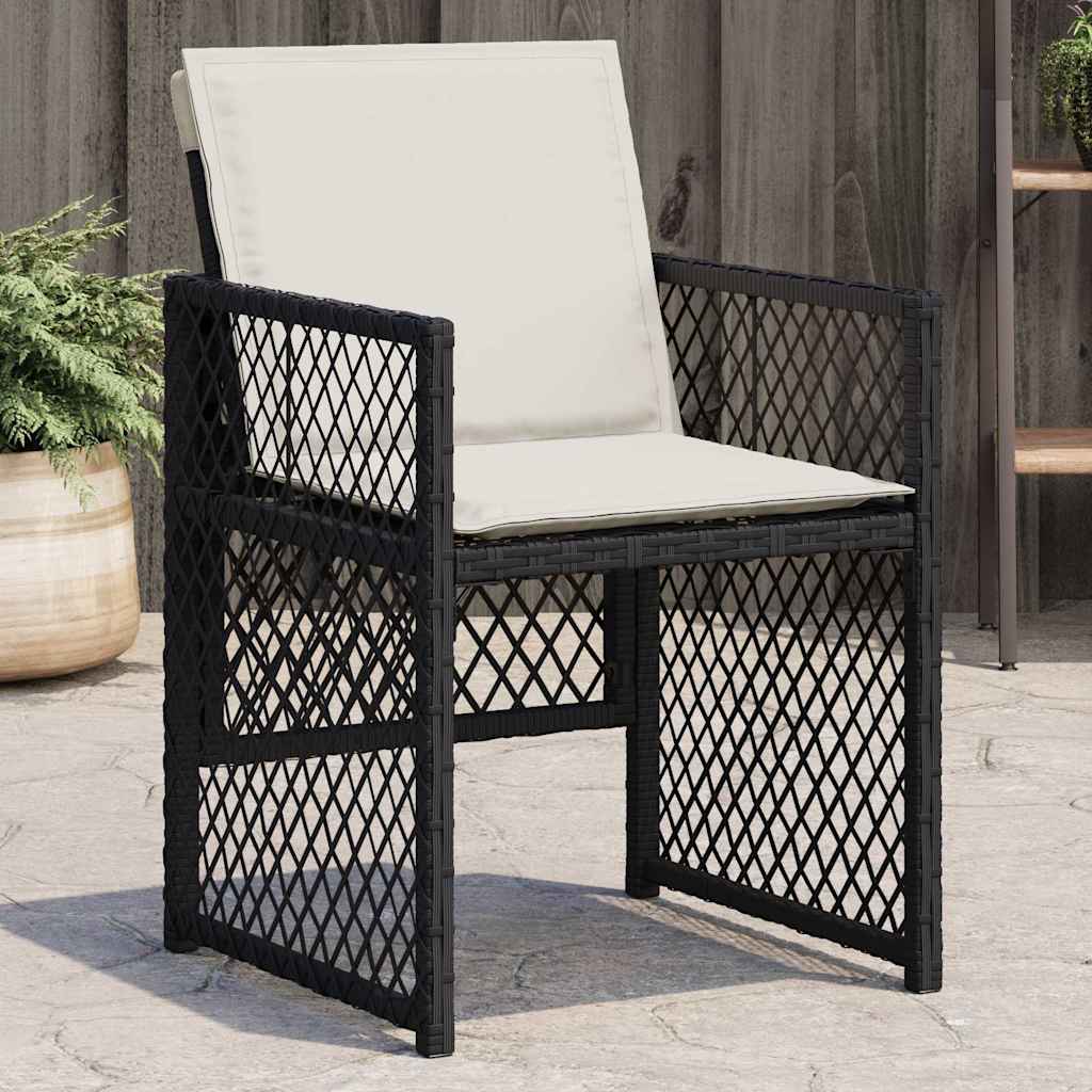 Cadeiras de jardim com almofadões 4 pcs vime PE preto