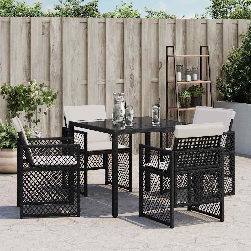 Cadeiras de jardim com almofadões 4 pcs vime PE preto