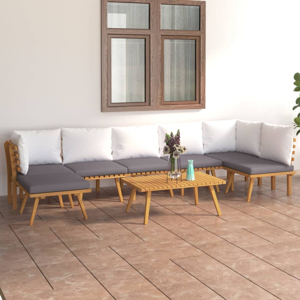 8 Pcs conjunto lounge de jardim com almofadões acácia maciça