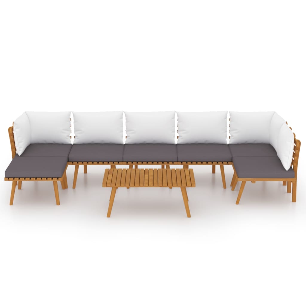8 Pcs conjunto lounge de jardim com almofadões acácia maciça