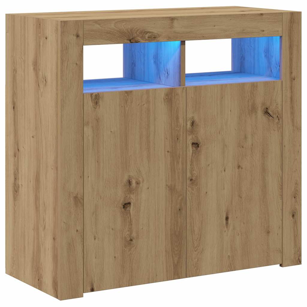 Aparador com LED 80x35x75 cm deriv. madeira carvalho artisiano