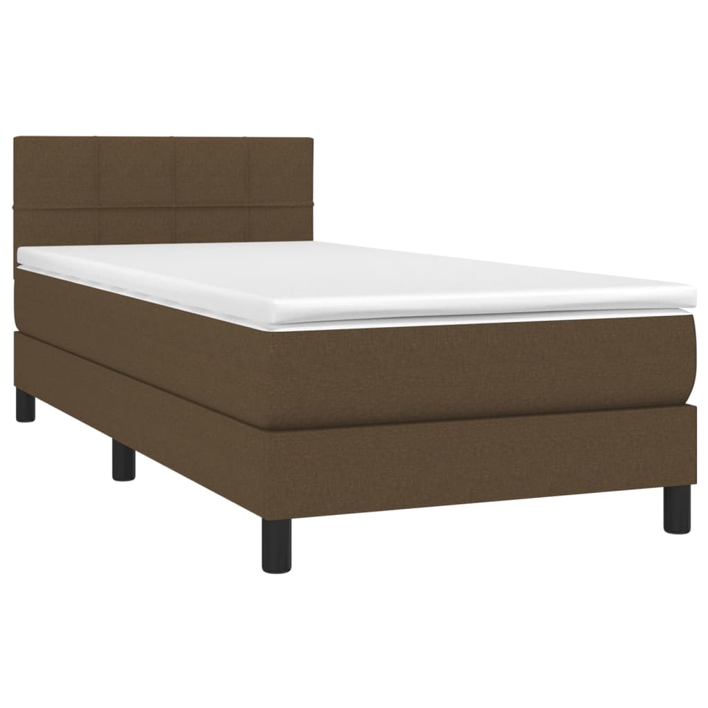 Cama box spring c/ colchão/LED 90x200 cm tecido castanho-escuro