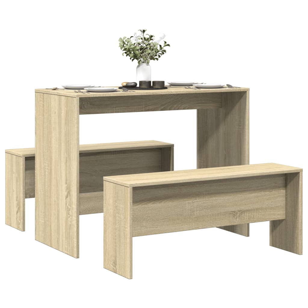 3 Pcs conj. mesa jantar e banco deriv. madeira carvalho sonoma