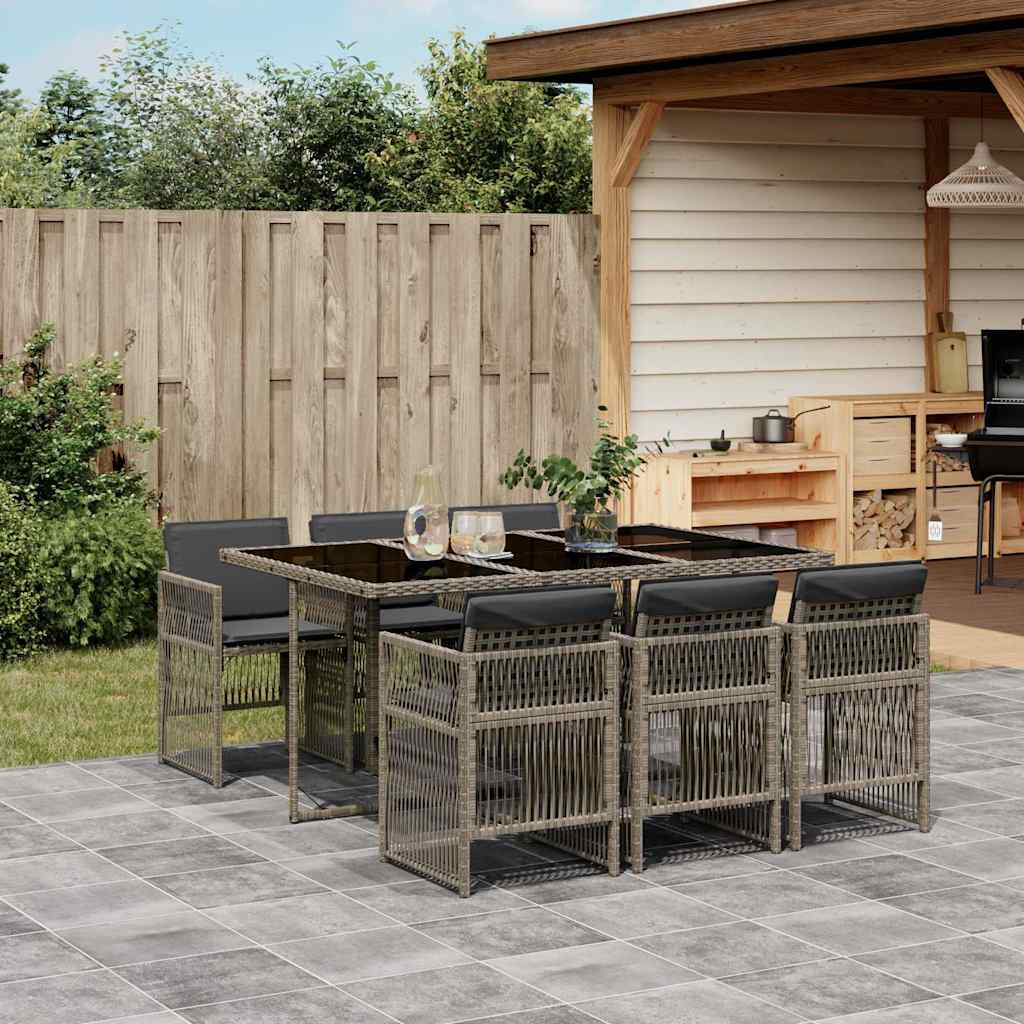 7 Pcs conjunto de jantar p/ jardim c/ almofadões vime PE cinza