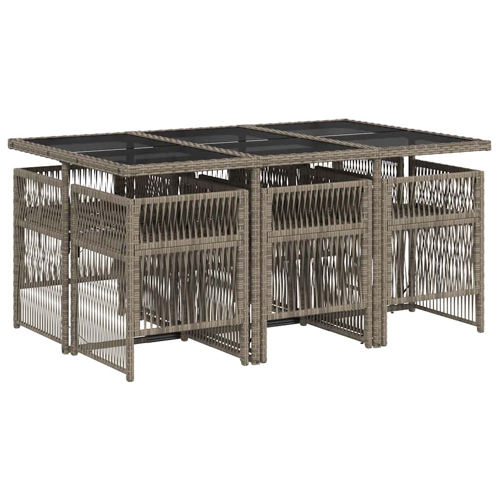 7 Pcs conjunto de jantar p/ jardim c/ almofadões vime PE cinza