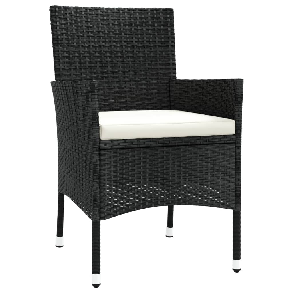 Cadeiras de jardim com almofadões 4 pcs vime PE preto