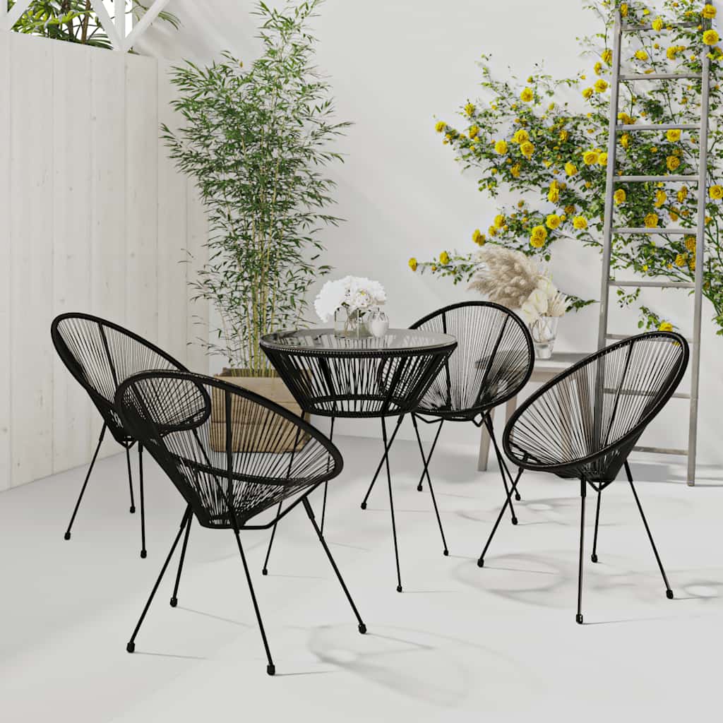 5 Pcs conjunto de jantar para jardim vime de PVC preto