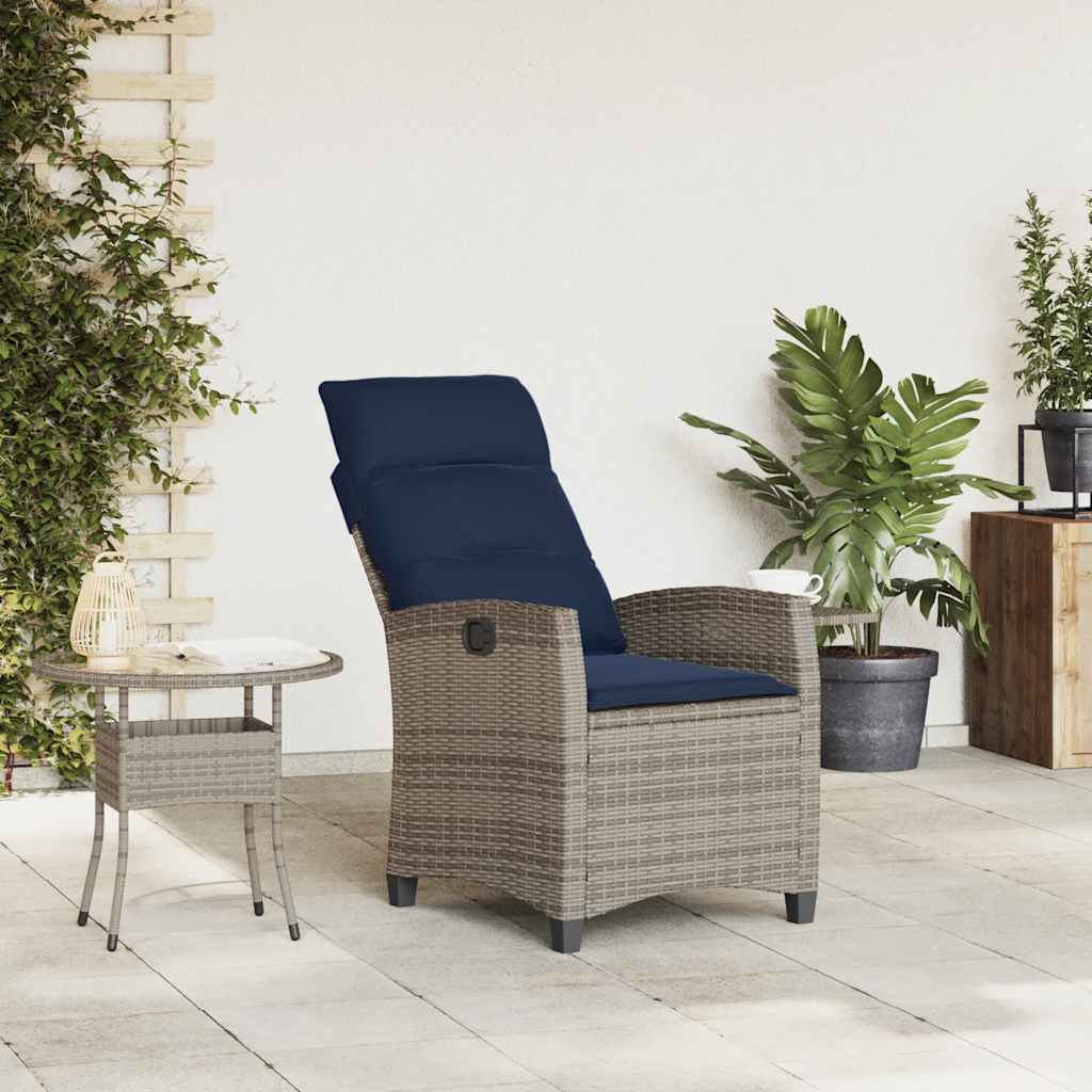 Cadeira de jardim reclinável com mesa de apoio vime PE cinzento
