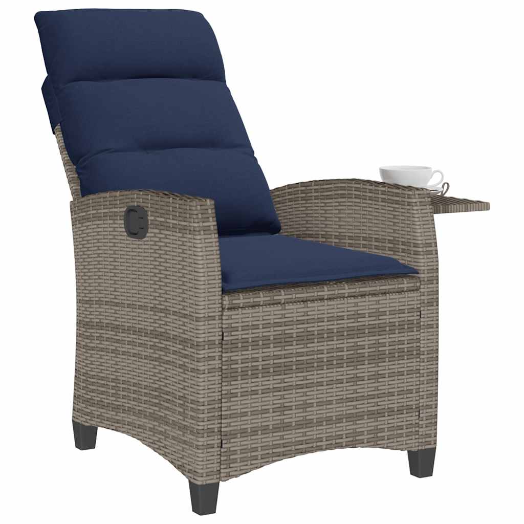 Cadeira de jardim reclinável com mesa de apoio vime PE cinzento