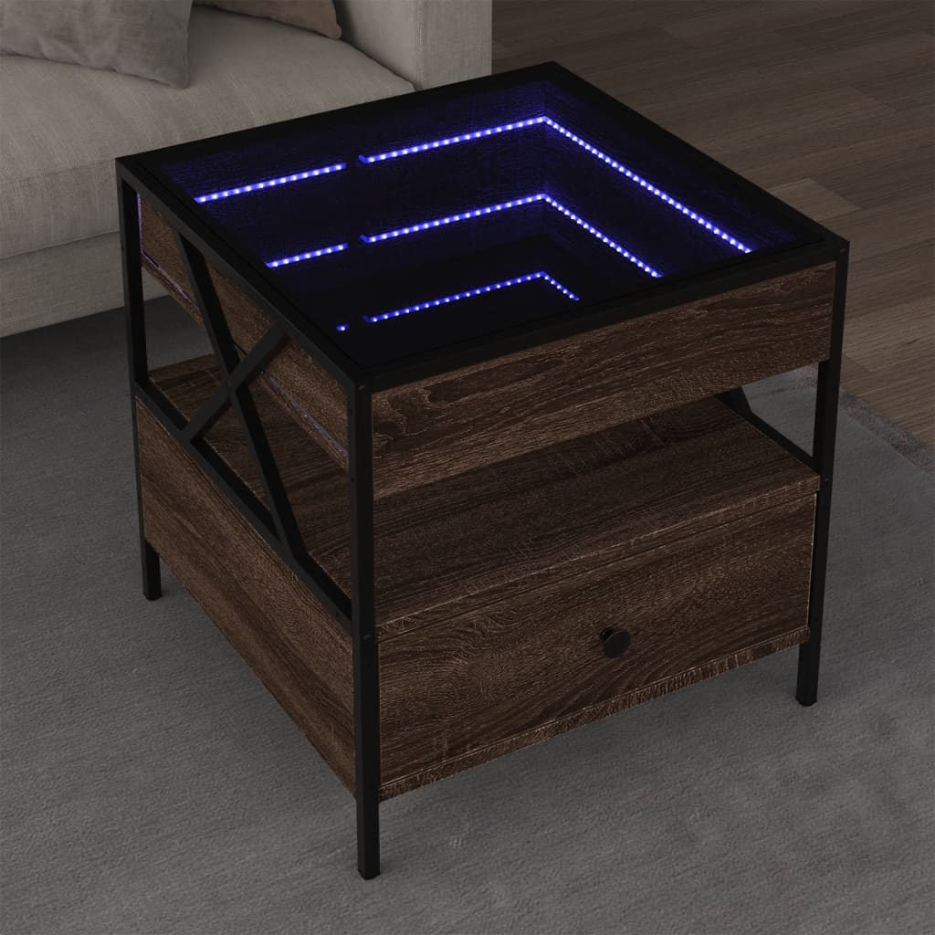 Mesa de centro luzes LED infinity 50x50x51 cm carvalho castanho