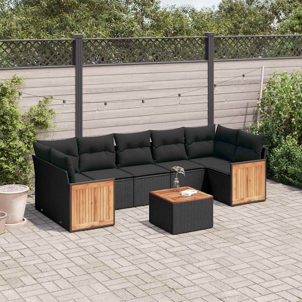8 Pcs conjunto sofás de jardim com almofadões vime PE preto
