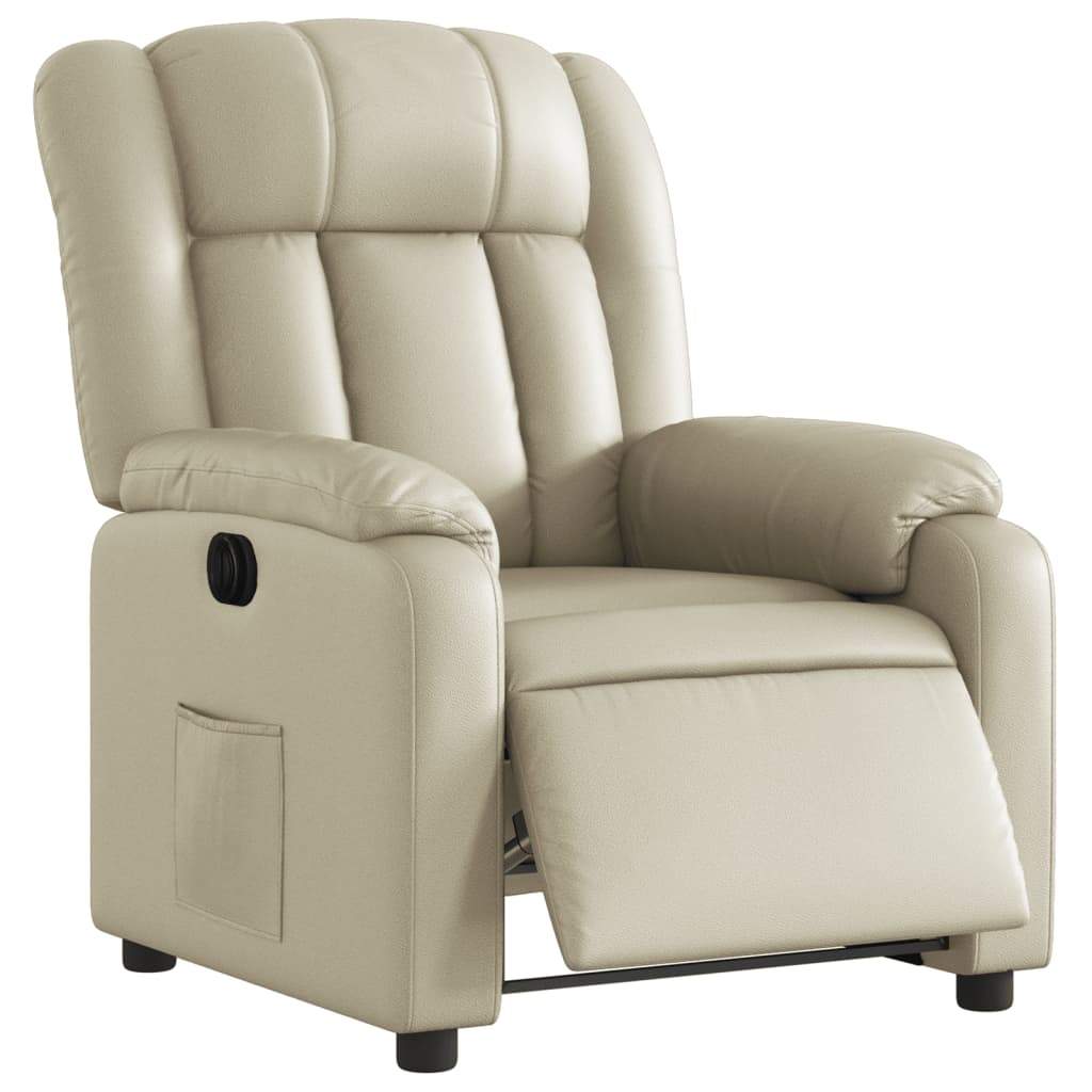 Poltrona reclinável elétrica couro artificial cor creme