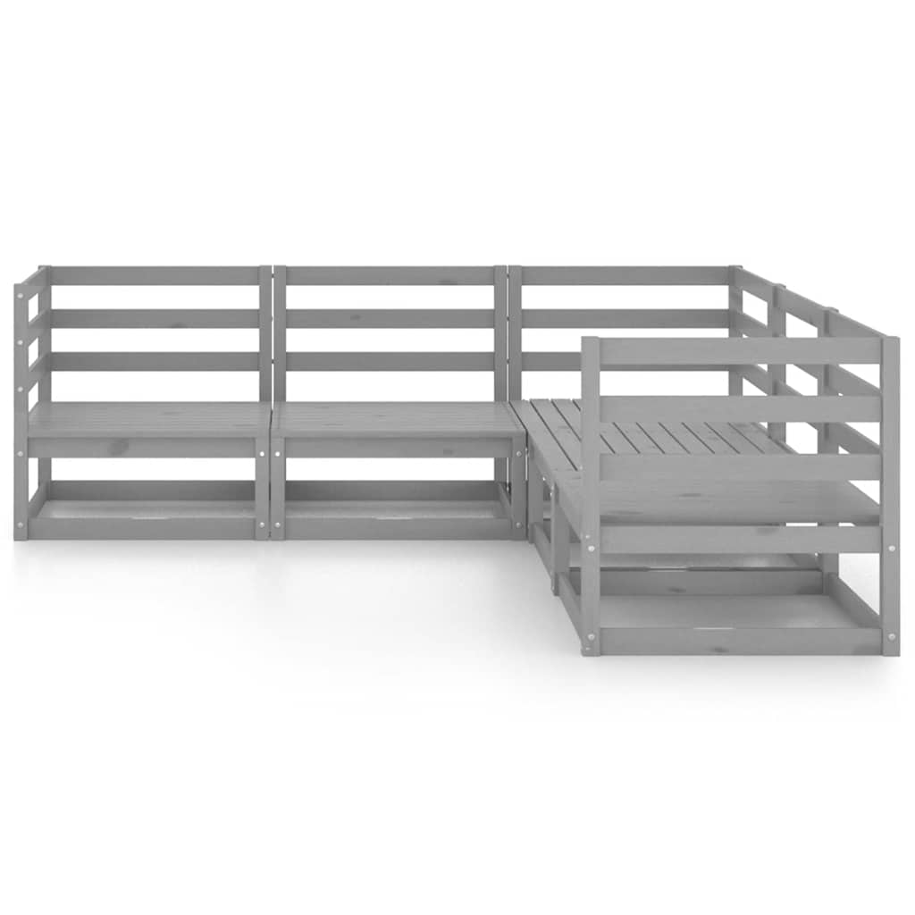 5 Pcs conjunto lounge de jardim pinho sólido cinzento