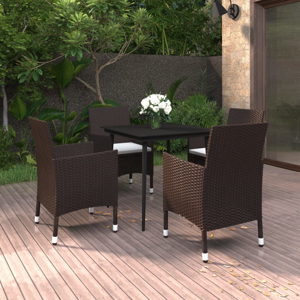 5 Pcs conjunto de jantar p/ jardim c/almofadões vime PE e vidro